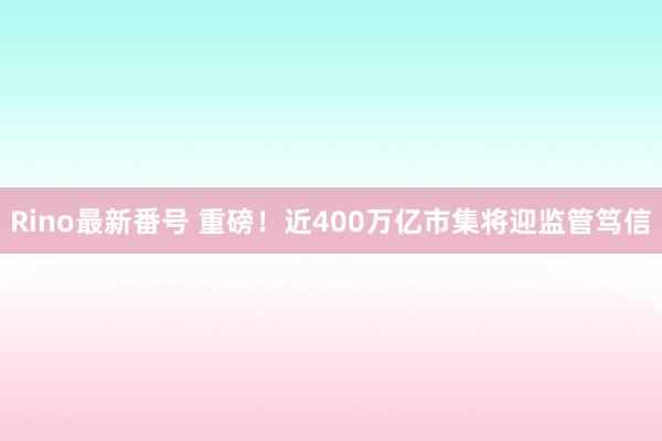 Rino最新番号 重磅！近400万亿市集将迎监管笃信