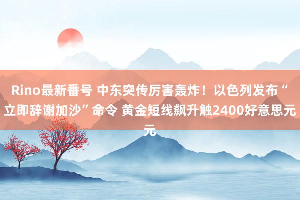 Rino最新番号 中东突传厉害轰炸！以色列发布“立即辞谢加沙”命令 黄金短线飙升触2400好意思元