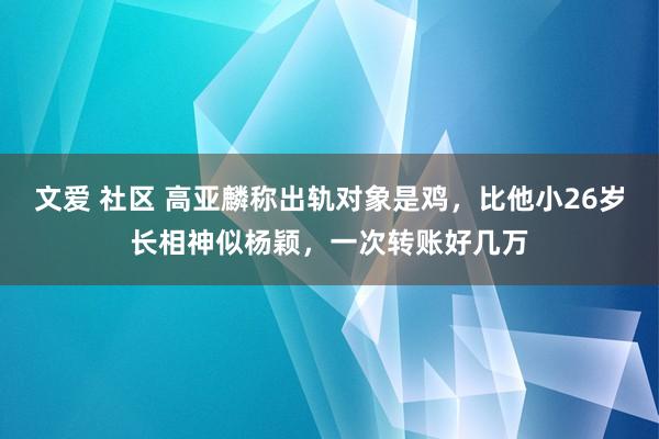 文爱 社区 高亚麟称出轨对象是鸡，比他小26岁长相神似杨颖，一次转账好几万
