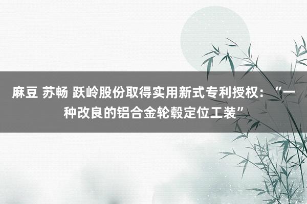 麻豆 苏畅 跃岭股份取得实用新式专利授权：“一种改良的铝合金轮毂定位工装”